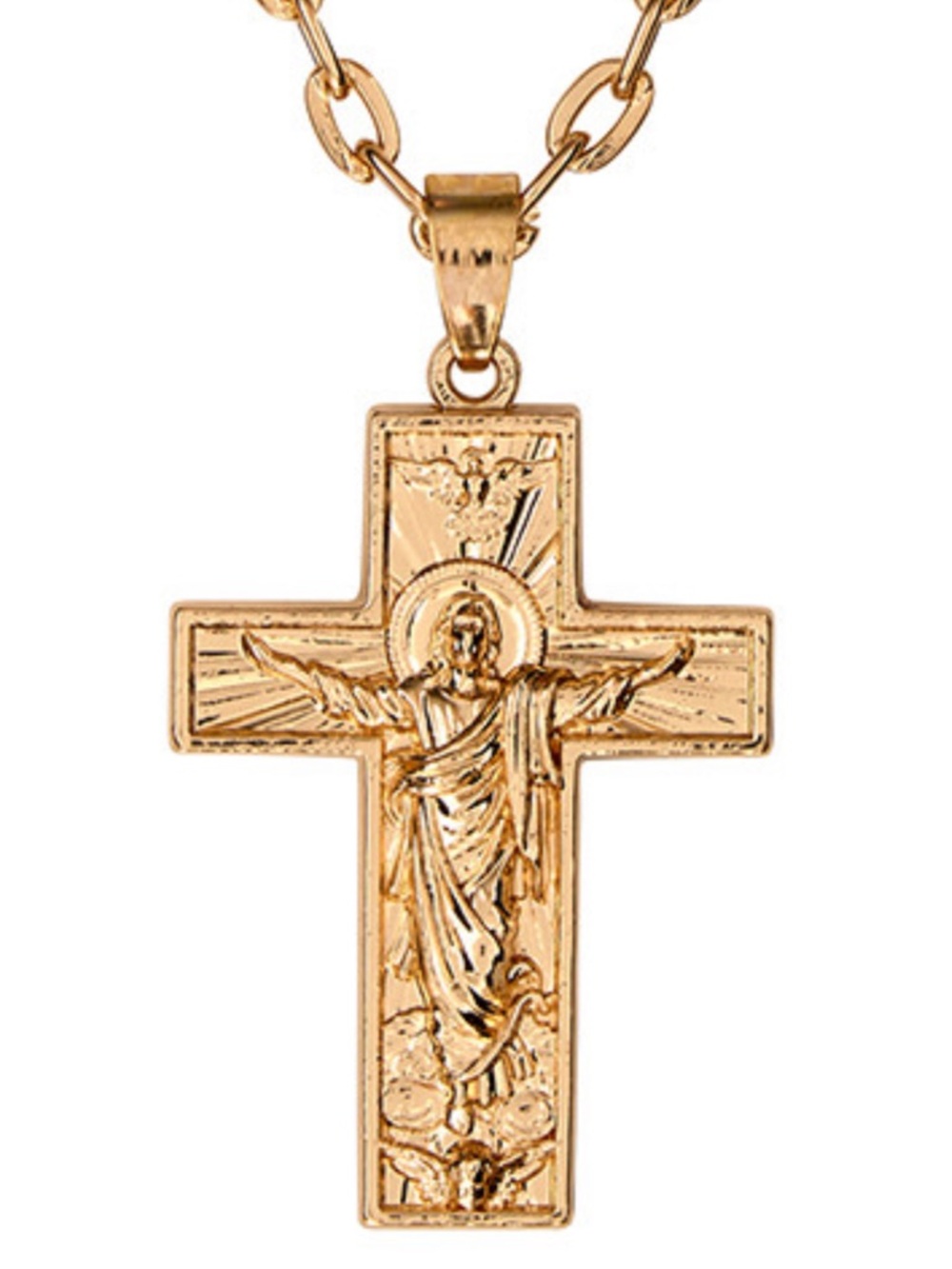 Gold tone Risen Christ Cross Pendant Necklace - Easter Jewelry Women Men Teens